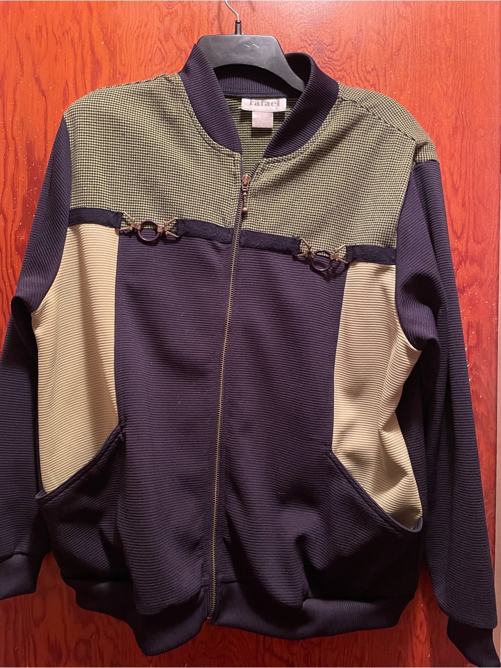 RAFAEL Black & Beige Colorblock Zip-Up Jacket